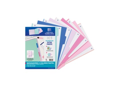 Oxford Strongline A4 Separadores 5 Posiciones - Plastico Opaco Resistente - 4 Taladros para Facil Colocacion - Grosor de 500 Micras - Tama&ntilde;o Estandar A4 - Colores Surtidos