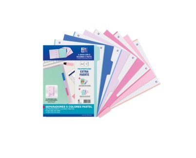 Oxford Strongline A4 Separadores 5 Posiciones - Plastico Opaco Resistente - 4 Taladros para Facil Colocacion - Grosor de 500 Micras - Tamaño Estandar A4 - Colores Surtidos