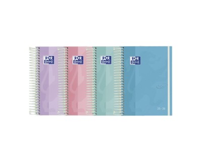 Oxford Touch Pastel Agenda Escolar 25/26 Espiral Semana Vista - Tamaño 8º - Tapa Extradura Peliculado Touch - Esquinas Microperforadas - Espacio para Notas - Cierre con Goma - Colores Pastel Surtidos