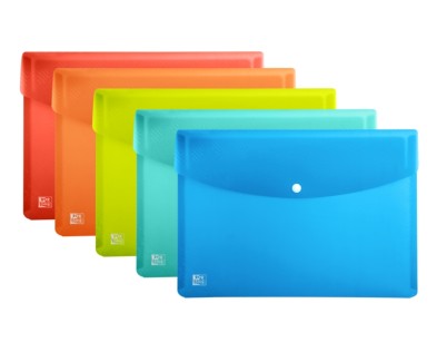 Oxford Urban A3 Sobre Portadocumentos de Plastico Rigido Translucido A3 - Capacidad hasta 40 Hojas - Cierre de Broche - Colores Surtidos