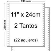 Papel Continuo 11\" x 240mm - Juego de 2 Tantos - Envase de 1.500 Unidades - Color Blanco