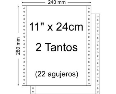 Papel Continuo 11\" x 240mm - Juego de 2 Tantos - Envase de 1.500 Unidades - Color Blanco