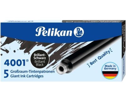 Pelikan 4001 GTP/5 Pack de 5 Cartuchos Largos - Tinta de Alta Calidad - Compatible con Plumas Estilograficas - Color Negro