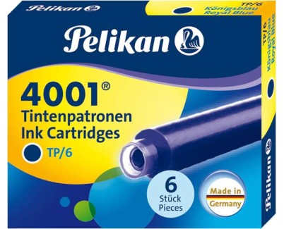 Pelikan 4001 TP/6 Pack de 6 Cartuchos - Tinta de Alta Calidad - Compatible con Plumas Estilograficas - Color Azul Real