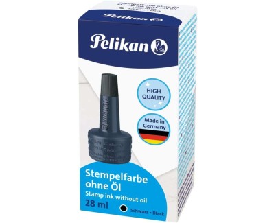 Pelikan Bote de Tinta para Tampones 28ml - Sin Aceite - Secado Rapido - Resistente al Agua - Color Negro