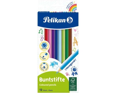Pelikan Caja de 12 Lapices de Colores Hexagonales Lacados - Mina Antirotura - Certificacion FSC