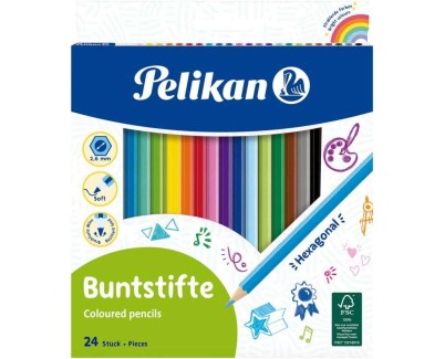 Pelikan Caja de 24 Lapices de Colores Hexagonales Lacados - Mina Antirotura - FSC