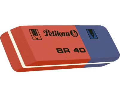 Pelikan Caja de 40 Gomas BR40 - Doble Funcion para Tinta y Lapiz - Alta Calidad - Resistente - Precision en el Borrado - Color Azul/Rojo