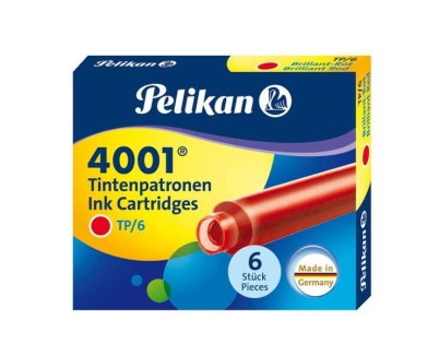 Pelikan Caja de 6 Cartuchos 4001 TP/6 - Compatible con Plumas Estilograficas Pelikan 4001 - Color Rojo