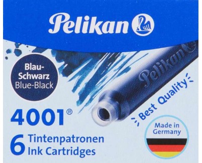 Pelikan Caja de 6 Cartuchos 4001 TP/6 - Tinta de Alta Calidad - Compatible con Plumas Estilograficas - Color Azul/Negro