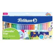 Pelikan Colorella Star Pack de 24 Rotuladores de Colores - Punta Fina - Lavables - No Toxicos - Colores Fluorescentes y Pastel Surtidos