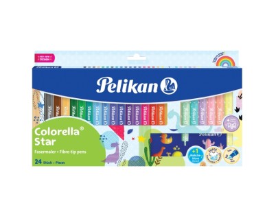 Pelikan Colorella Star Pack de 24 Rotuladores de Colores - Punta Fina - Lavables - No Toxicos - Colores Fluorescentes y Pastel Surtidos