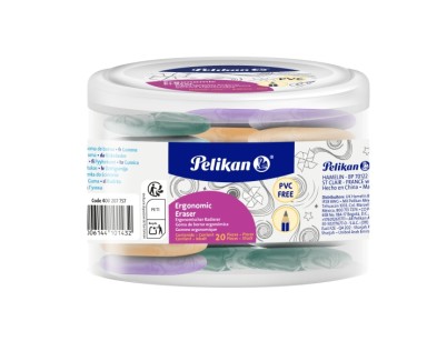 Pelikan Ergonomic Eraser Pack de 20 Gomas de Borrar - Vinilo - sin PVC - Efecto Marmol - Colores Surtidos