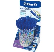 Pelikan Expositor de 50 Boligrafos Super Pirat 850 B - Borratinta de Pluma Estilografica y Roller - Punta Blanca y Reescribe - Punta M en Forma de Cincel - Color Azul