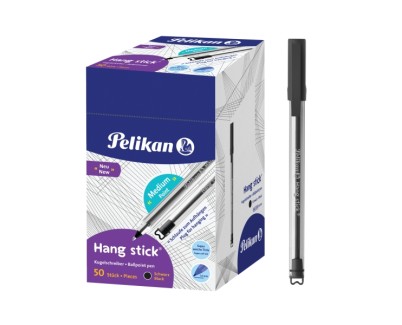 Pelikan Hang Stick Boligrafo de Bola - Trazo de 1mm - Capuchon Antiasfixia - Cuerpo Triangular Ergonomico - Gancho - Tinta a Base de Aceite - Color Negro