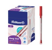Pelikan Hang Stick Boligrafo de Bola - Trazo de 1mm - Capuchon Antiasfixia - Cuerpo Triangular Ergonomico - Gancho - Tinta a Base de Aceite - Color Rojo