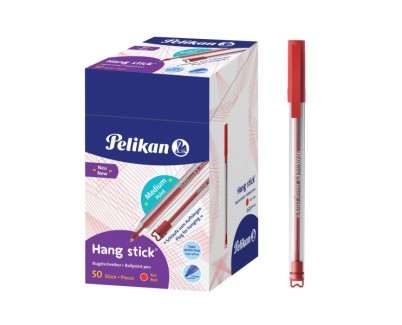 Pelikan Hang Stick Boligrafo de Bola - Trazo de 1mm - Capuchon Antiasfixia - Cuerpo Triangular Ergonomico - Gancho - Tinta a Base de Aceite - Color Rojo