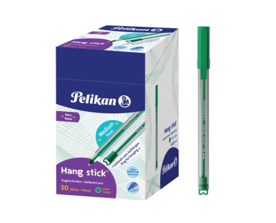 Pelikan Hang Stick Boligrafo de Bola - Trazo de 1mm - Capuchon Antiasfixia - Cuerpo Triangular Ergonomico - Gancho - Tinta a Base de Aceite - Color Verde