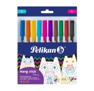 Pelikan Hang Stick Pack de 10 Boligrafos de Bola - Trazo de 0.7mm - Capuchon Antiasfixia - Cuerpo Triangular Ergonomico - Gancho - Tinta a Base de Aceite - Colores Surtidos