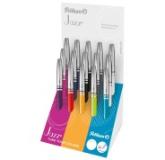 Pelikan Jazz Classic Expositor con 15 Boligrafos Retractiles - Trazo de 1mm - Mecanismo de Giro - Capuchon y Clip Cromados - Recambio 337M Negro - Colores Surtidos