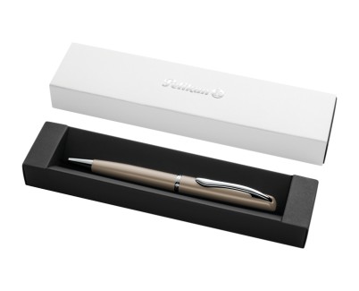 Pelikan Jazz Noble Boligrafo Retractil - Trazo de 1mm - Mecanismo de Giro - Recambio 337M Azul - Estuche de Regalo - Cuerpo Satinado - Color Pardo