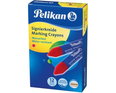 Pelikan Pack de 12 Ceras para Marcar - Resistente al Agua - Facil de Borrar - Ideal para Resaltar Texto - Color Rojo