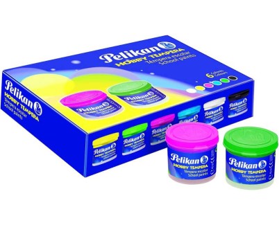 Pelikan Pack de 6 Botes de Tempera 40ml + Pincel - Consistencia Pastosa - Resistente a la Luz - Colores Surtidos