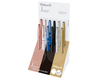 Pelikan Sfera Jazz Noble Elegance Expositor con 12 Boligrafos con Mecanismo de Giro - Punta Media - Dise&ntilde;o Elegante y Sofisticado - Incluye Estuche de Regalo
