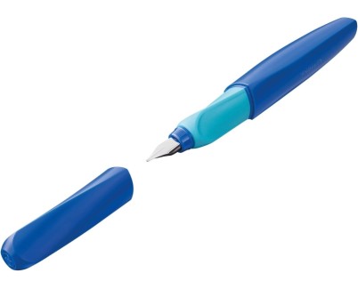 Pelikan Twist Pluma Estilografica Escolar Recargable - Plumilla de Acero Inoxidable Punto M - Cuerpo Color Azul (814737)