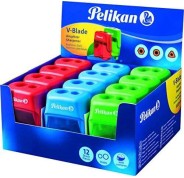 Pelikan V-Blade Sacapuntas Doble Orificio + Deposito - Colores Azul, Rojo y Verde