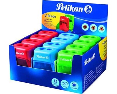 Pelikan V-Blade Sacapuntas Doble Orificio + Deposito - Colores Azul, Rojo y Verde