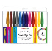 Pentel Brush Sing Pen Pack de 12 Rotuladores con Punta de Pincel - Lineas Finas o Gruesas dependiendo de la Presion - Fabricados con 81% de Plasticos Recicldos - Colores Vivos Surtidos