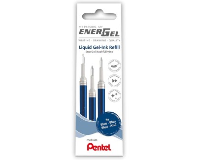 Pentel EnerGel X Pack de 3 Recambios para BL57, BL77, BL107, BL117, BL407, BL2007, BL2507 - Color Azul