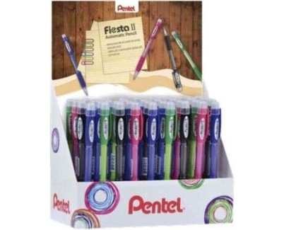 Pentel Fiesta II Expositor de 36 Portaminas HB 0.5mm con Goma - Incluye 2 Recargas - Grip de Goma - Diseño Ergonomico - Colores Surtidos