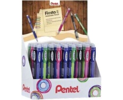 Pentel Fiesta II Expositor de 36 Portaminas HB 0.7mm con Goma - Incluye 2 Recargas - Grip de Goma - Dise&ntilde;o Ergonomico - Colores Surtidos
