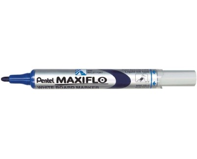 Pentel Maxiflo Rotulador para Pizarra Blanca - Regulacion del Flujo de Tinta - Punta de Bala - Ancho de Linea 2mm - 50% de Materiales Reciclados - Color Azul