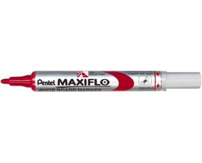 Pentel Maxiflo Rotulador para Pizarra Blanca - Regulacion del Flujo de Tinta - Punta de Bala - Ancho de Linea 2mm - 50% de Materiales Reciclados - Color Rojo