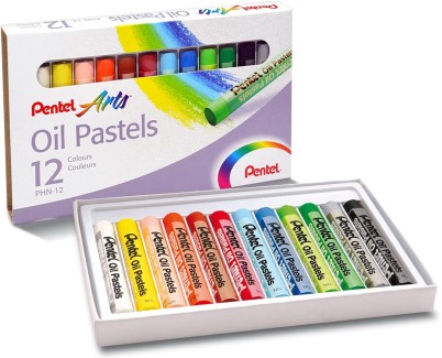 Pentel Oil Pastels Pack de 12 Pasteles Oleo - Blandos, Cremosos y de Secado Lento - Colores Surtidos
