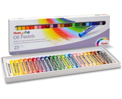 Pentel Oil Pastels Pack de 25 Pasteles Oleo - Blandos, Cremosos y de Secado Lento - Colores Surtidos