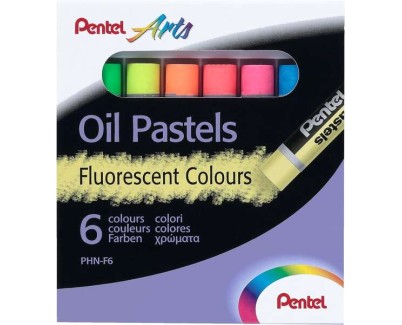 Pentel Oil Pastels Pack de 6 Pasteles Oleo Fluorescentes - Blandos, Cremosos y de Secado Lento - Colores Fluorescentes Surtidos