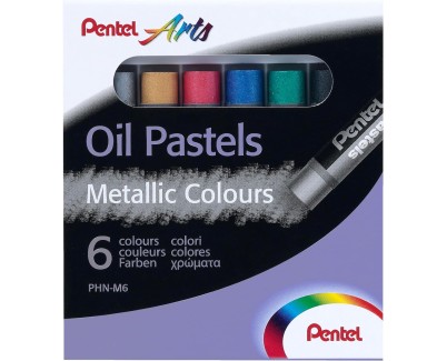 Pentel Oil Pastels Pack de 6 Pasteles Oleo Metalicos - Blandos, Cremosos y de Secado Lento - Colores Metalicos Surtidos