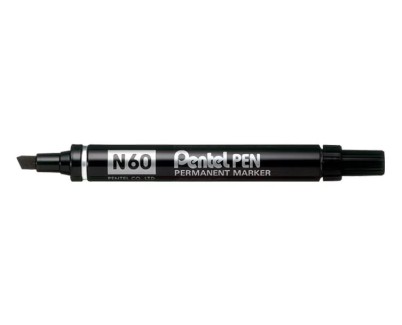 Pentel Pen N60 Rotulador Permanente - Punta Biselada Resistente y Duradera - Resistente a Agua y Luz - Color Negro