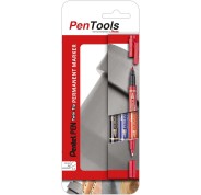 Pentel PenTools Pack de 3 Rotuladores Permanentes Industriales Pentel Pen Twin Tip - Doble Punta - Extrafina 0,6mm y Fina 3.5mm - Resistente a Agua y Luz - Colores Negro, Azul, y Rojo