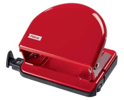 Petrus 52 Taladro Perforador Clasico Metalico - Hasta 20 Hojas - Marcas de Formato - Facil Vaciado - Punzones 5.5mm - Color Rojo