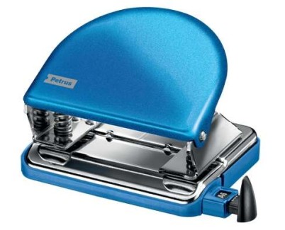 Petrus 52 WOW Taladro Perforador Clasico Metalico - Hasta 20 Hojas - Marcas de Formato - Facil Vaciado - Punzones 5.5mm - Color Azul