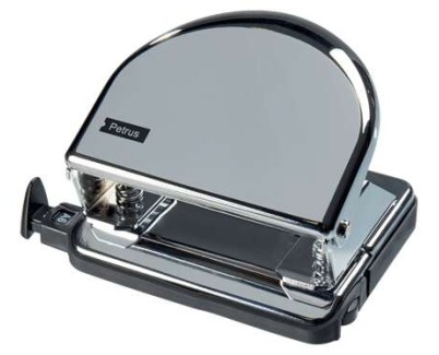 Petrus 52C Taladro Perforador Metalico - Hasta 20 Hojas - Marcas de Formato - Vaciado Facil - Punzones 5.5mm - Color Cromado