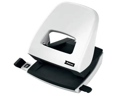 Petrus 62 WOW Taladro Perforador - Hasta 30 Hojas - Marcas de Formato - Punzones 5.5mm - Color Blanco Metalizado