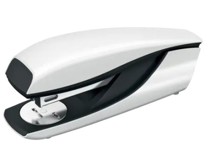 Petrus 635 WOW Grapadora Metalica + Caja de 200 Grapas - Hasta 30 Hojas - Extraegrapas Integrado - Grapado Cerrado, Abierto y Clavado - Color Blanco Metalizado