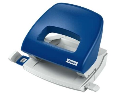 Petrus 80 Taladro Perforador Peque&ntilde;o - Hasta 16 Hojas - Marcas de Formato - Facil Vaciado - Punzones 5.5mm - Color Azul