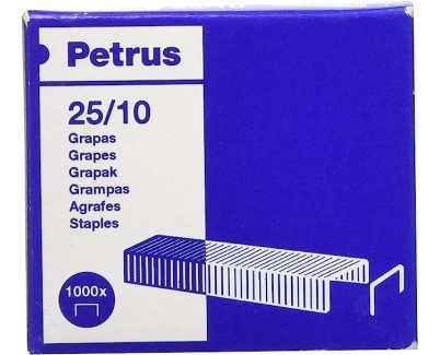 Petrus Caja de 1000 Grapas 25/10 Galvanizadas - Hasta 60 Hojas - Patilla de 10mm